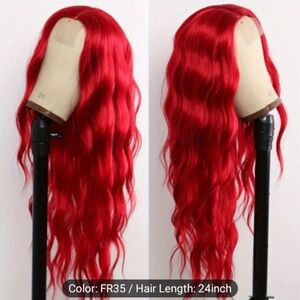 24 Inch Red Wig Natural Curly Lace Front Synthetic Wig Heat Resistant